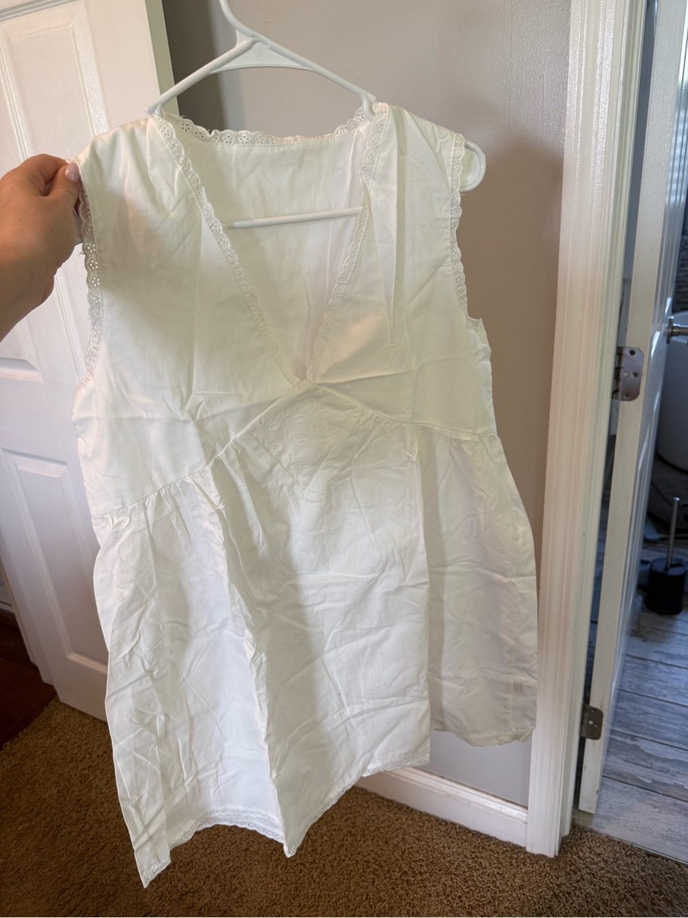 SHEIN White Sleeveless Lace-Trim Mini Dress
